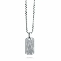Italgem Steel CZ Dog Tag Pendant- Italgem Steel