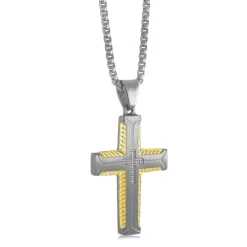 Italgem Steel CZ Etched Cross- Italgem Steel