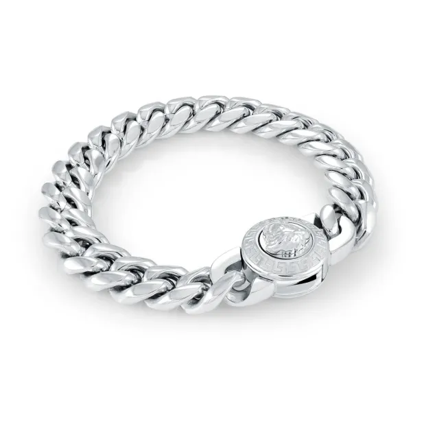 Italgem Steel 12MM Curb Medusa Clasp Bracelet- Italgem Steel