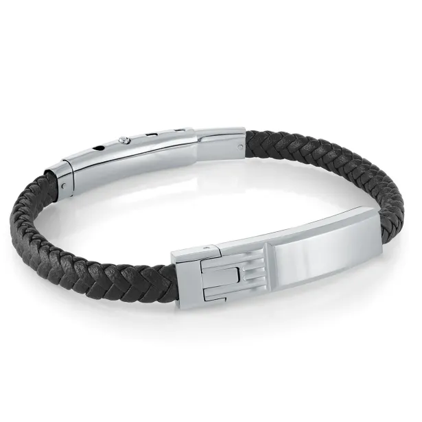 Italgem Steel 6MM Leather ID Plate Bracelet- Italgem Steel