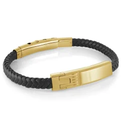 Italgem Steel 6MM Leather ID Plate Bracelet- Italgem Steel